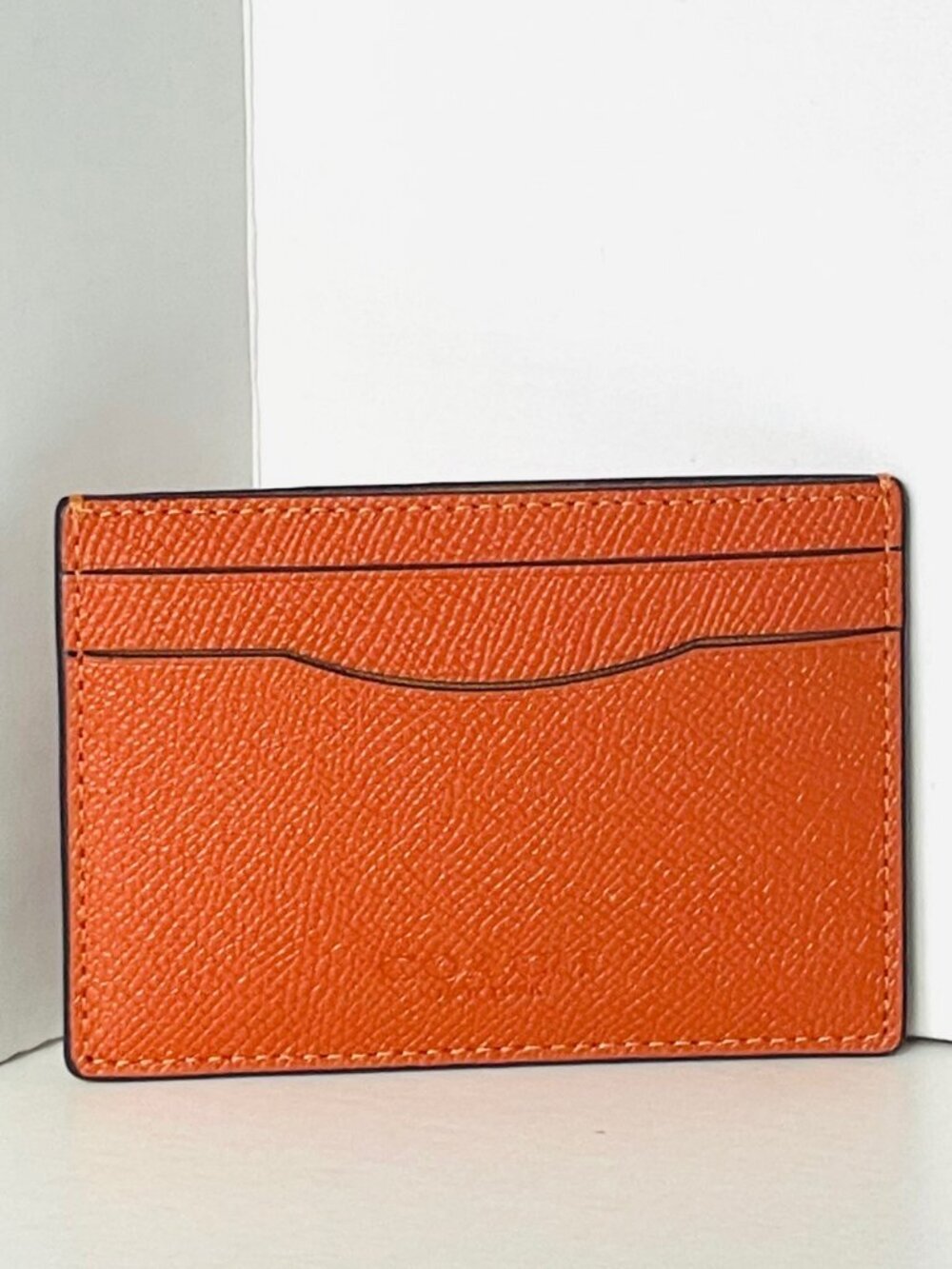 Coach Card Case Money Clip Spice Orange Crossgrain Leather Mens CDC79